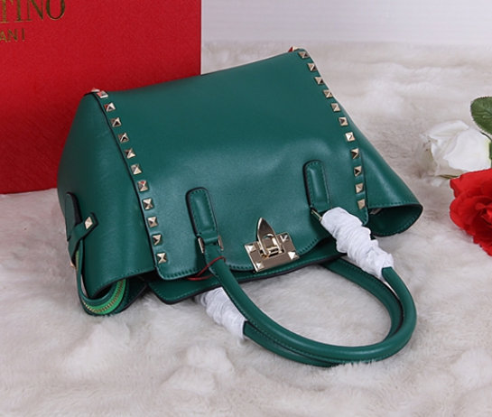 Valentino 2015 Rockstud Small Double Handbag Tote Green
