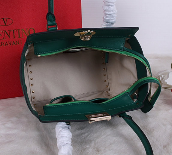 Valentino 2015 Rockstud Small Double Handbag Tote Green - Click Image to Close