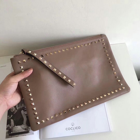 Valentino Large Rockstud Clutch in smooth leather
