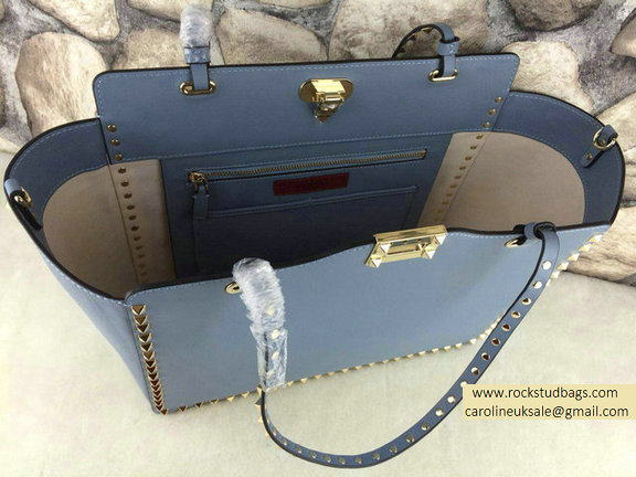 Valentino 2015 Rockstud Small Double Handbag Tote bag Cyan - Click Image to Close