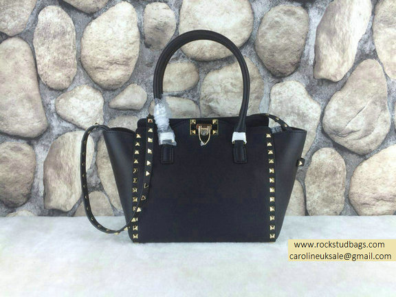 Valentino 2015 Rockstud Small Double Handbag Tote bag Black Golden Hardware