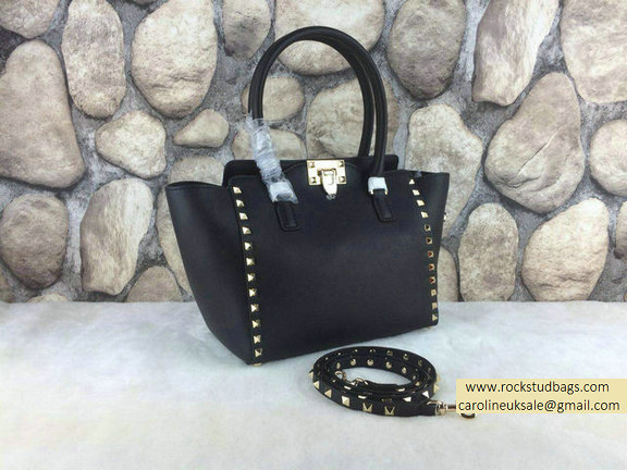 Valentino 2015 Rockstud Small Double Handbag Tote bag Black Golden Hardware