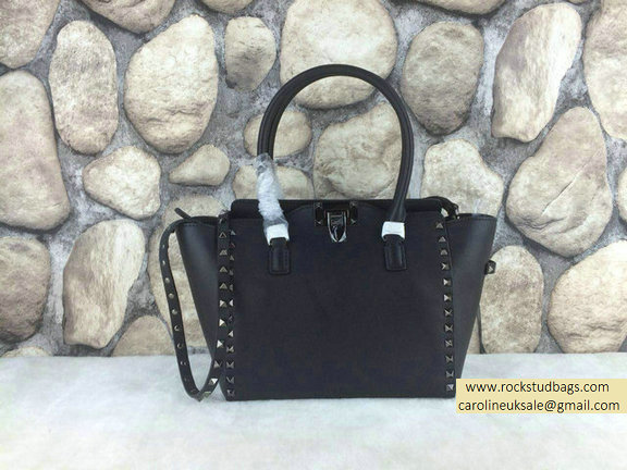 Valentino 2015 Rockstud Small Double Handbag Tote bag Black Silver Hardware
