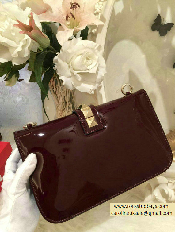 Valentino Burgundy Rockstud Flap Medium Bag - Click Image to Close