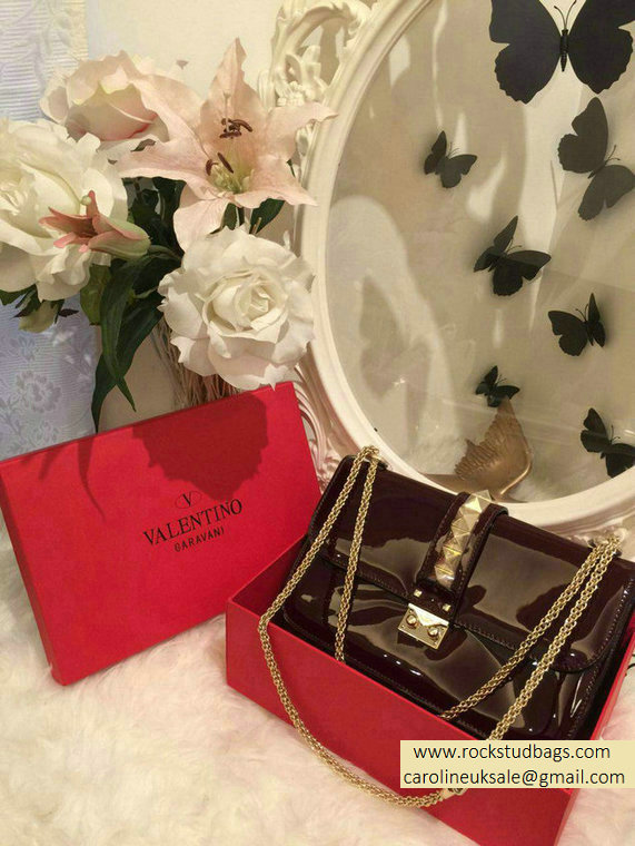Valentino Burgundy Rockstud Flap Medium Bag - Click Image to Close