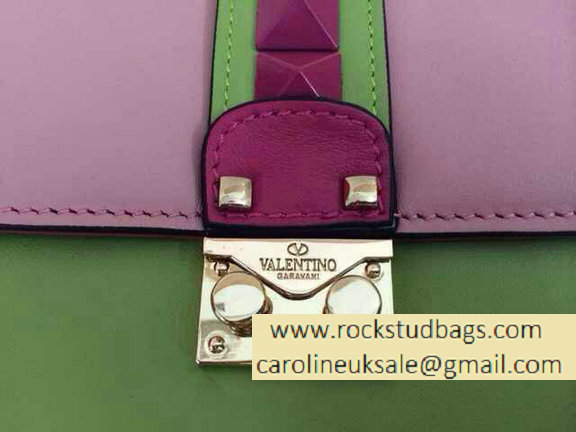 Valentino Psychedelic Rockstud Lock Shoulder Bag Bright Pink/Green Cruise 2015