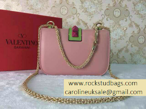 Valentino Psychedelic Rockstud Lock Shoulder Bag Bright Pink/Green Cruise 2015