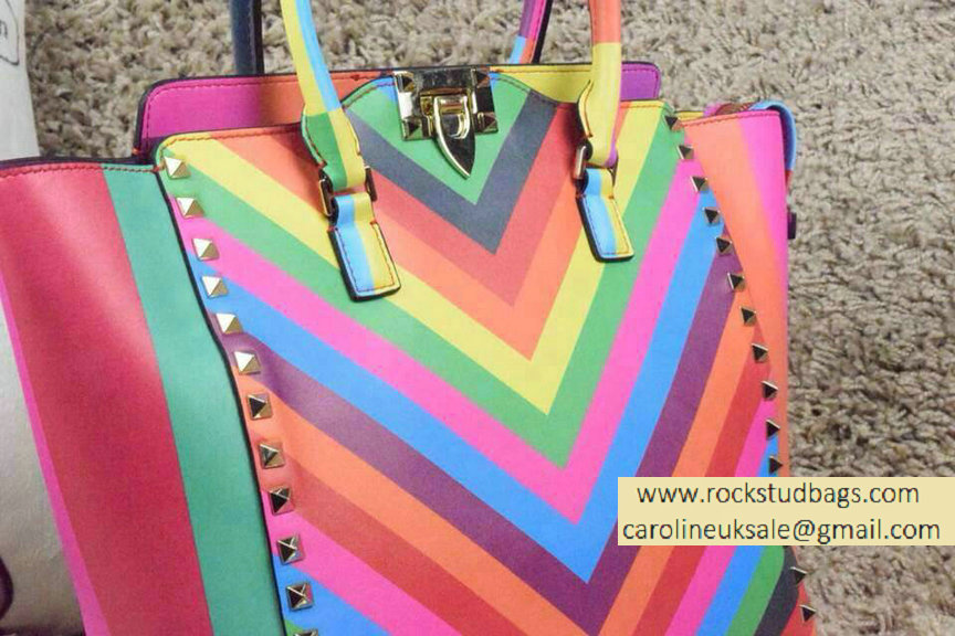 Valentino Rockstud Double Handle Tote Bag in Multicolor Calfskin 2015 - Click Image to Close