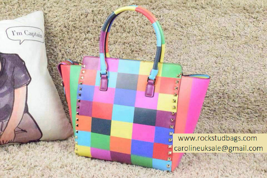 Valentino Rockstud Double Handle Tote Bag in Multicolor Calfskin 2015 - Click Image to Close