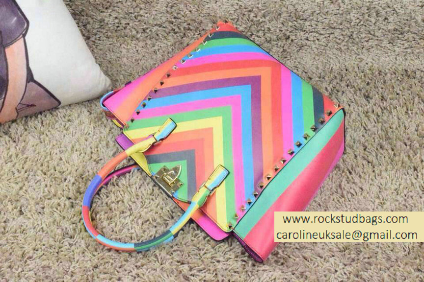 Valentino Rockstud Double Handle Tote Bag in Multicolor Calfskin 2015