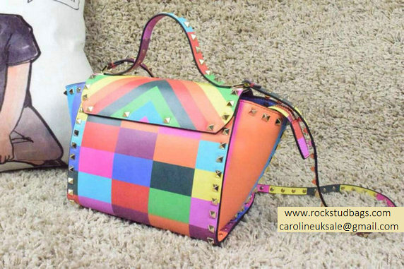 Valentino Rockstud Leather Shoulder Tote Bag in Multicolor Calfskin 2015