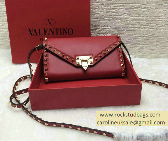Valentino Rockstud Wallet With Shoulder Srap Red 2015 (1B055-2125 )