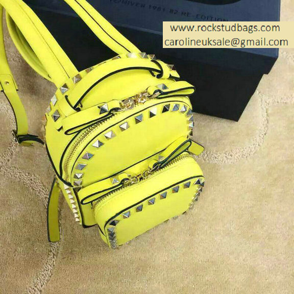 Valentino Yellow Rockstud Small Backpack(Silver Hardware) - Click Image to Close