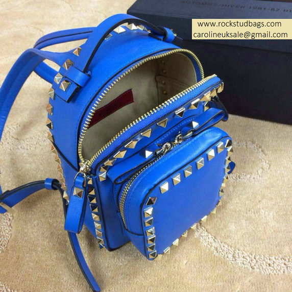 Valentino Blue Rockstud Small Backpack(Silver Hardware)