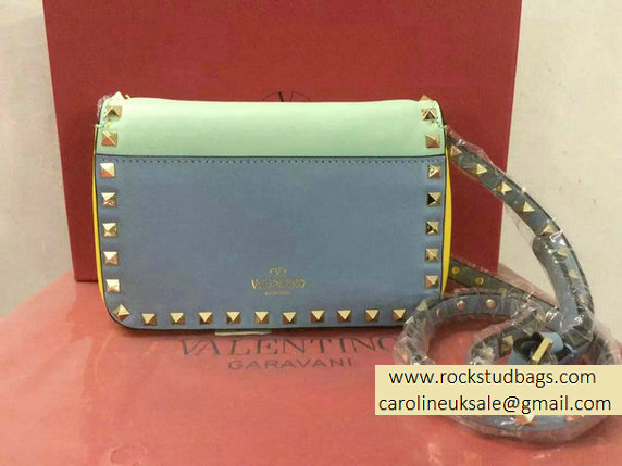 Valentino Watercolor Flap Rockstud Crossbody Bag Green/Pink/Yellow - Click Image to Close
