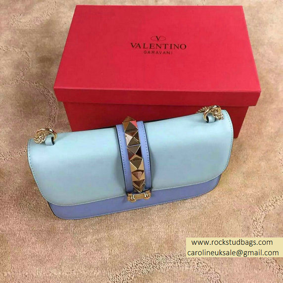 Valentino Psychedelic Rockstud Lock Medium Shoulder Bag Baby Blue/Blue/Pink - Click Image to Close