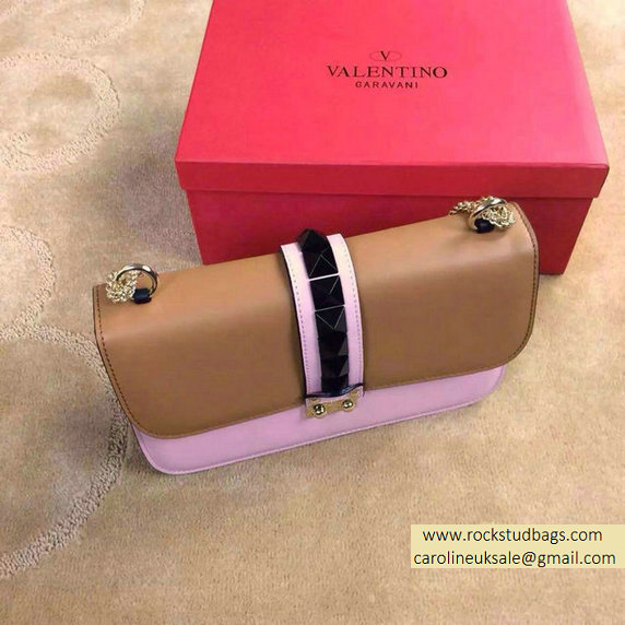 Valentino Psychedelic Rockstud Lock Medium Shoulder Bag Brown/Pink/Black - Click Image to Close