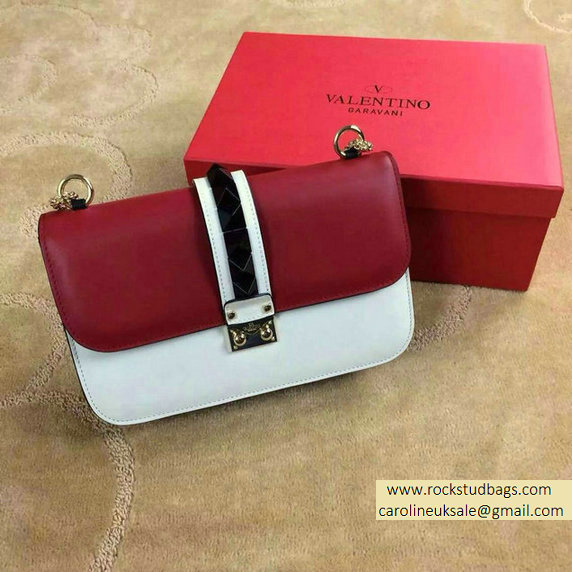 Valentino Psychedelic Rockstud Lock Medium Shoulder Bag Red/White