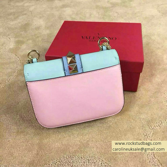 Valentino Psychedelic Rockstud Lock Small Shoulder Bag Baby Blue/Blue/Pink - Click Image to Close
