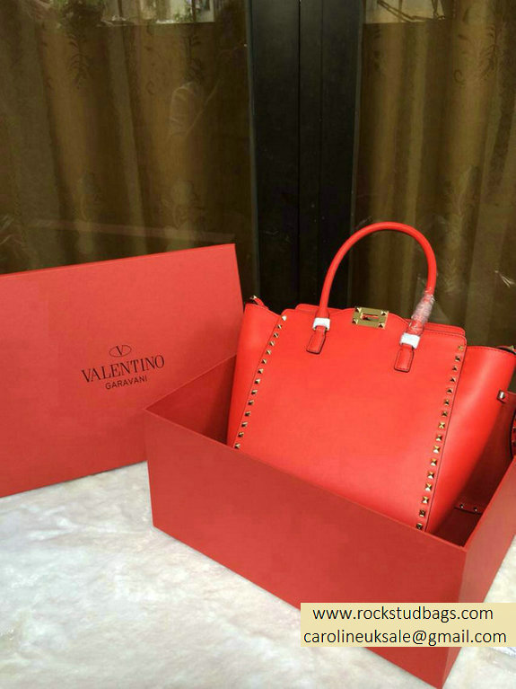 Valentino Garavani Rockstud Double Handle Bag Rose Red 2015 - Click Image to Close