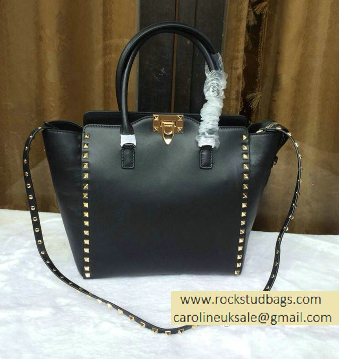 Garavani Rockstud Double Handle Bag Black(Gold Hardware) 2015 [VE16190] - $318.14 - Valentino Outlet