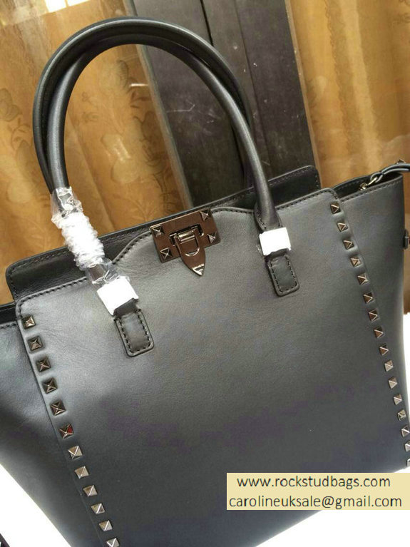 Valentino Garavani Rockstud Double Handle Bag Black(Platinum Hardware) 2015 - Click Image to Close