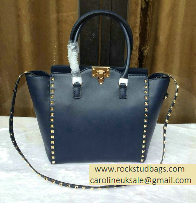 Valentino Garavani Rockstud Double Handle Bag Deep Blue 2015