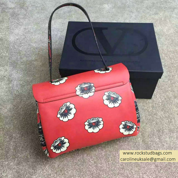 Valentino Small Singal Handle Bag in Printed Calfskin Red SS2015