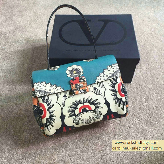 Valentino Small Singal Handle Bag in Printed Calfskin Blue SS2015 - Click Image to Close