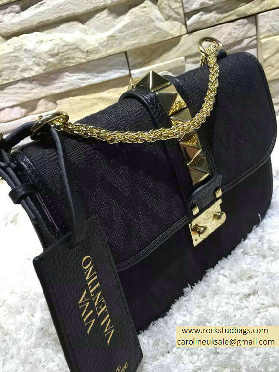 Valentino Small Fabric Chain Shoulder Bag Black 2015