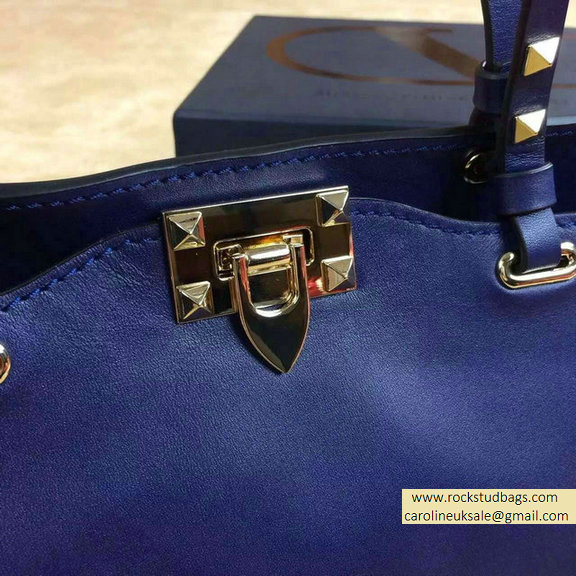 Valentino Small Rockstud Tote 2015 Deep Blue - Click Image to Close