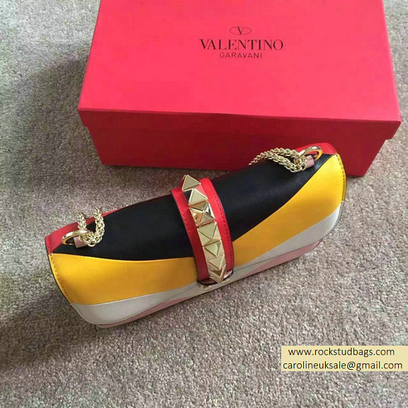 Valentino Multicolor Chain Shoulder Bag Black/White/Yellow/Pink - Click Image to Close