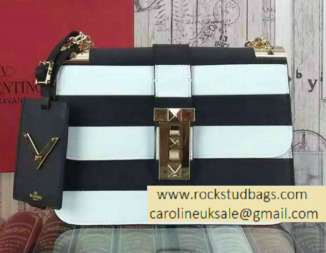 Valentino Chain Shoulder Bag in Multi-Colored Striped Nappa Black/White 2015