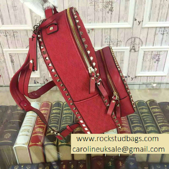 Valentino Fabric Rockstud Medium Backpack Red 2015