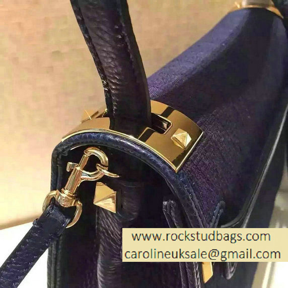 Valentino Jacquard Fabric Single Handle Bag Dark Blue 2015 - Click Image to Close