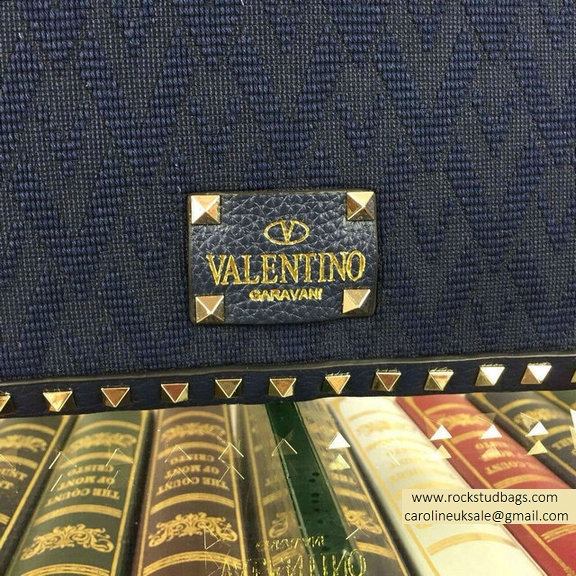 Valentino Jacquard Fabric Rockstud Double Medium Reversible Tote Blue 2015 - Click Image to Close