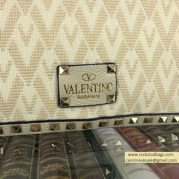 Valentino Jacquard Fabric Rockstud Double Medium Reversible Tote White 2015