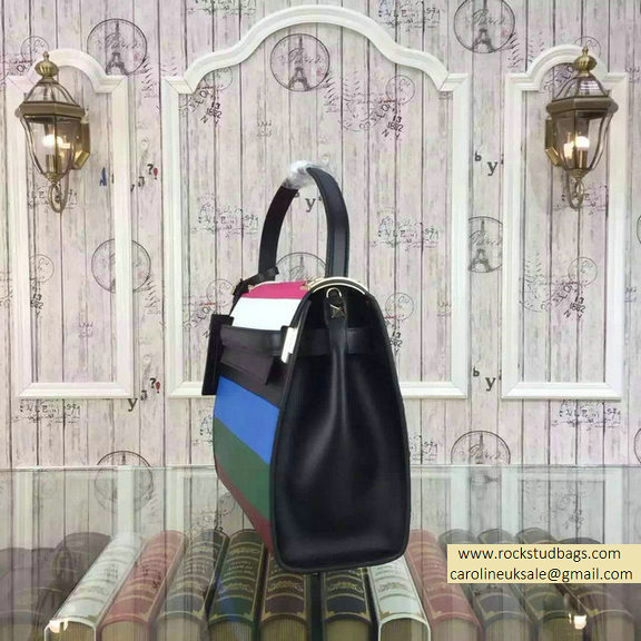 Valentino Singal Handle Bag in Multi-colored Striped Calfskin Fall 2015 - Click Image to Close