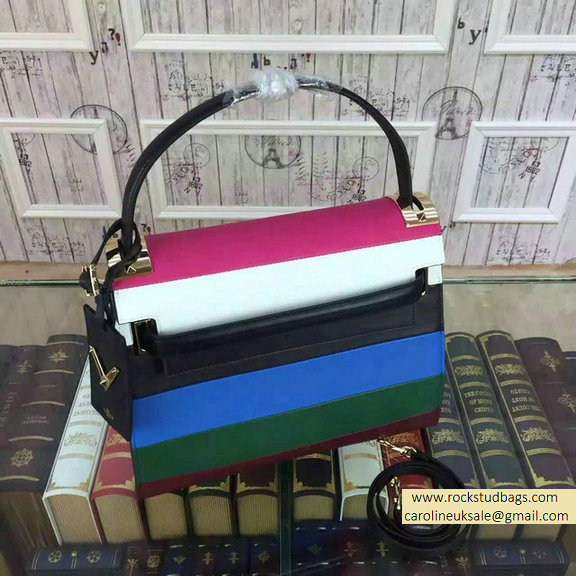 Valentino Singal Handle Bag in Multi-colored Striped Calfskin Fall 2015 - Click Image to Close