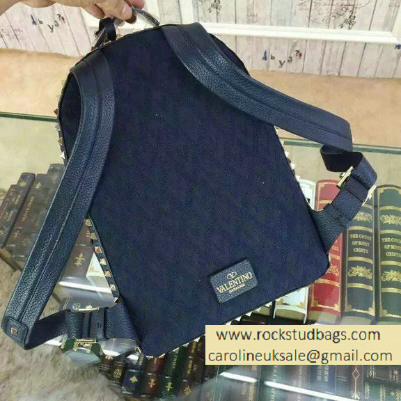 Valentino Fabric Rockstud Medium Backpack Blue 2015 - Click Image to Close