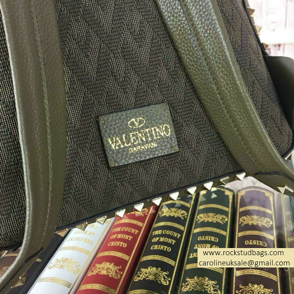 Valentino Fabric Rockstud Medium Backpack Army Green