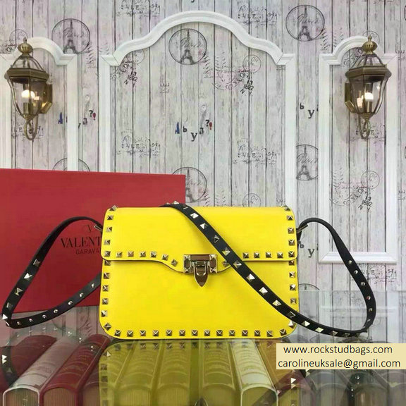 2015 Valentino Rockstud Shoulder Bag in Two Tone Calfskin Yellow/Black