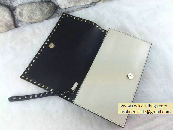 2015 Valentino Rockstud Small/Medium Clutch in White/Black Calfskin - Click Image to Close