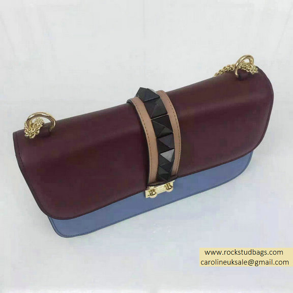 Valentino Medium Chain Shoulder Bag in Multicolor Burgundy/Ciel