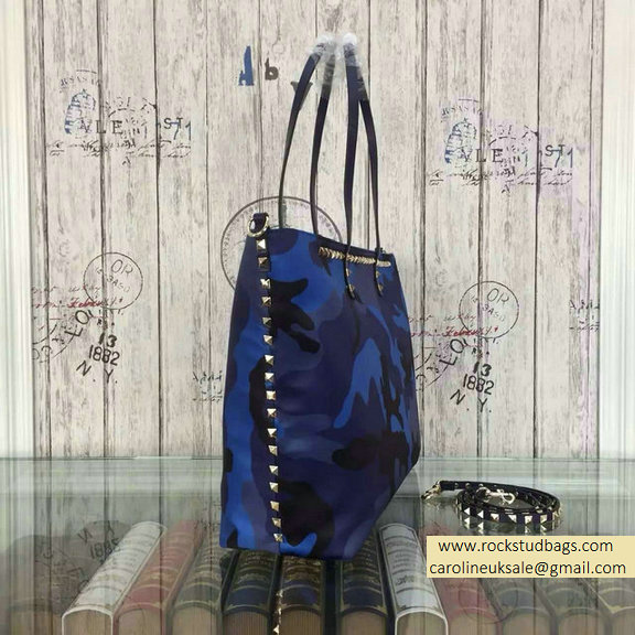 Valentino Camouflage Printed Nylon Tote Bag Blue - Click Image to Close