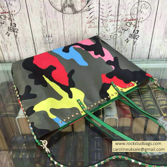 2015 Valentino Camouflage Printed Nylon Tote Bag Green - Click Image to Close