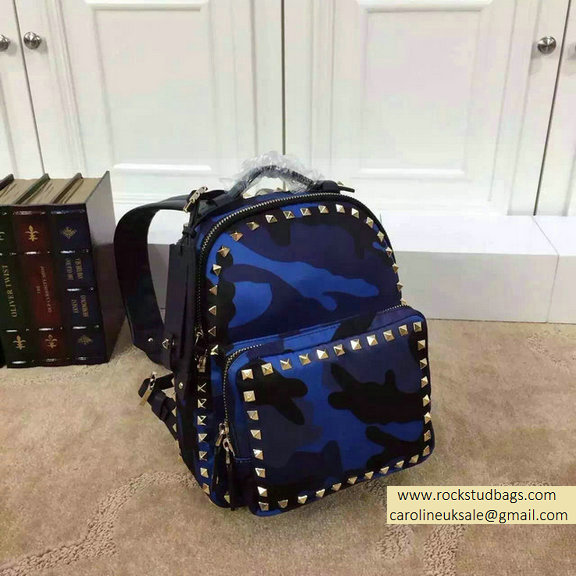 Valentino Nylon Camouflage Small Backpack Blue