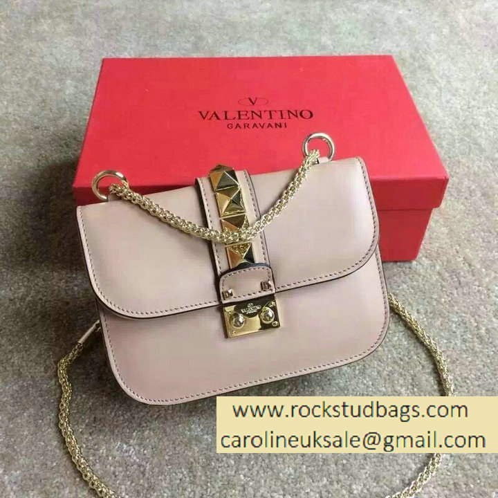 Valentino Smooth Calfskin Rockstud Small Flap Bag with Gold Hardware Nude Pink