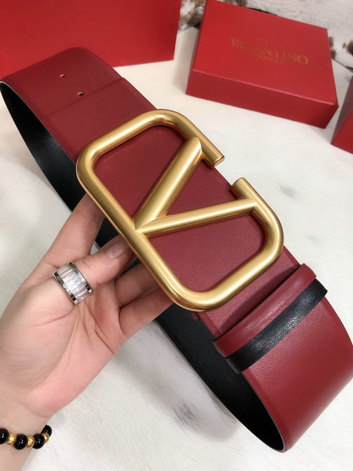 Valentino 70mm VLogo Signature Belt in Rubin/Red Calfskin Leather ...