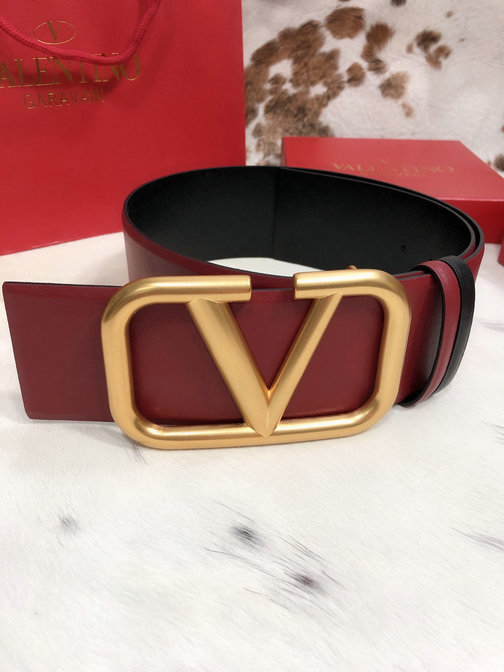 Valentino 70mm VLogo Signature Belt in Rubin/Red Calfskin Leather ...